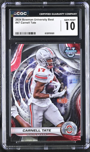 Carnell Tate RC 2024 Bowman University Best Rookie #47 CGC 10