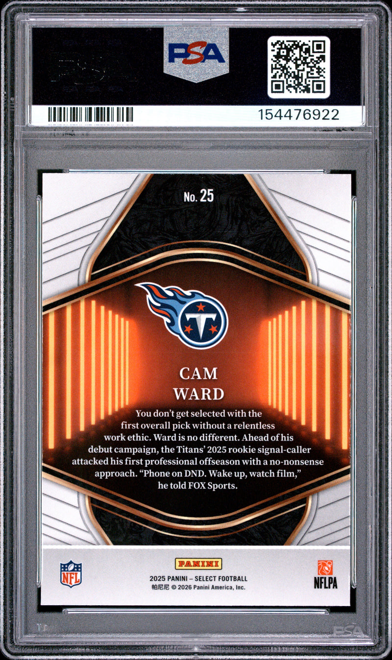 Cam Ward RC 2025 Panini Select Neon Icons Rookie #25 PSA 10-2