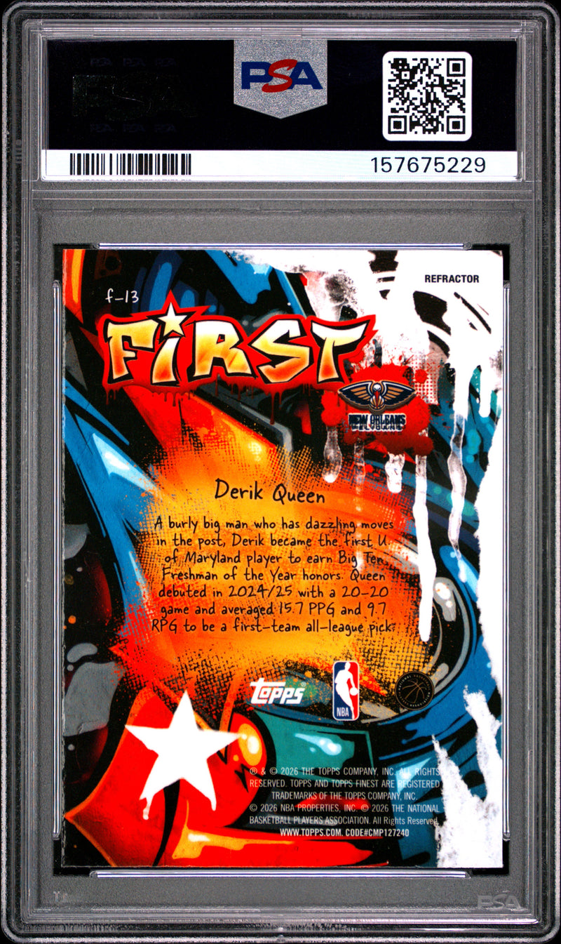 Derik Queen RC 2025-26 Topps Finest Refractor First Rookie PSA 10-2