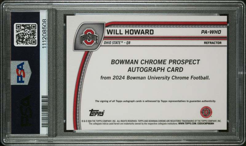 Will Howard RC 2024 Bowman U Chrome Refractor Rookie Auto SP 251/299 PSA 9-2