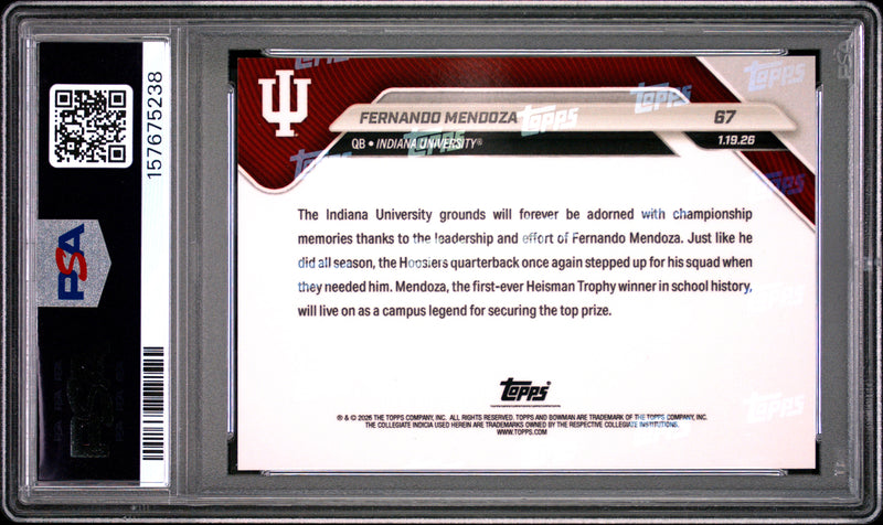 Fernando Mendoza RC 2025 Bowman U Now Rookie #67 PSA 10-2