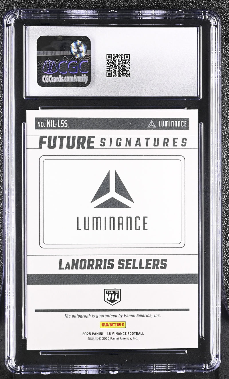 Lanorris Sellers RC 2025 Panini Luminance NIL Future Rookie Auto CGC 10-2