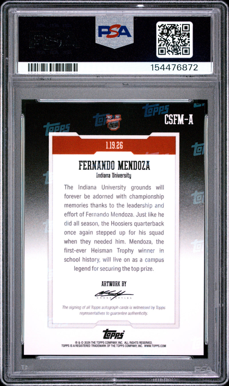 Fernando Mendoza RC 2025 Bowman University Now Art Card Rookie PSA 10-2