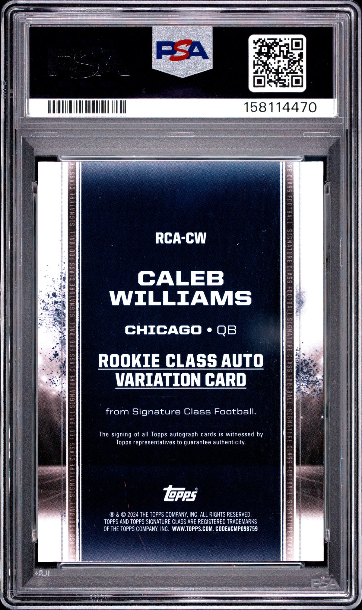 Caleb Williams RC 2024 Topps Signature Class Rookie Auto PSA 9-2
