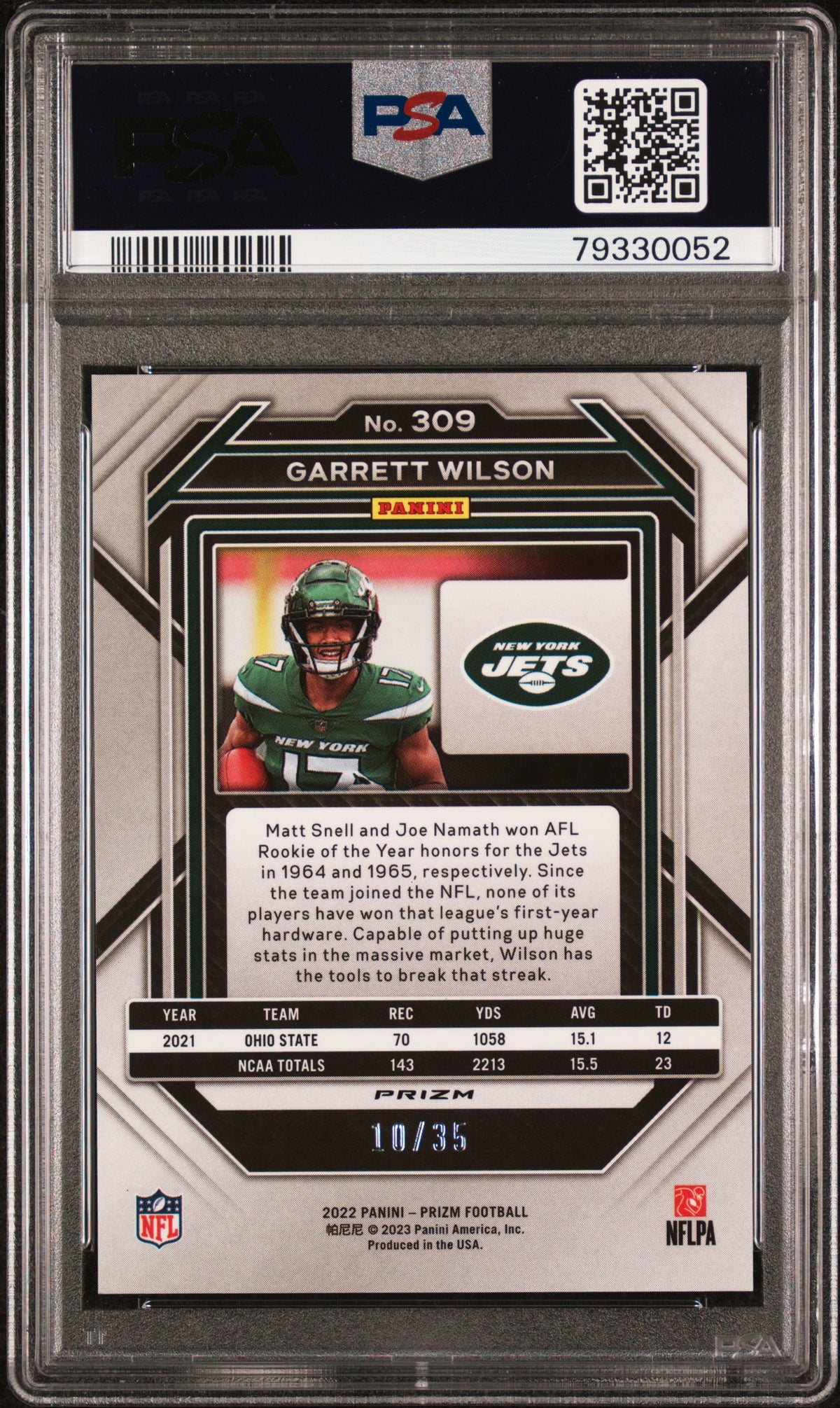 2022 Panini Prizm #309 Garrett Wilson Red Shimmer 10/35 PSA 9-2