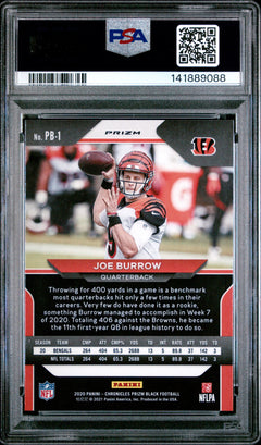 2020 Panini Chronicles Prizm Black #PB1 Joe Burrow Prizm Black-Silver PSA 9-2