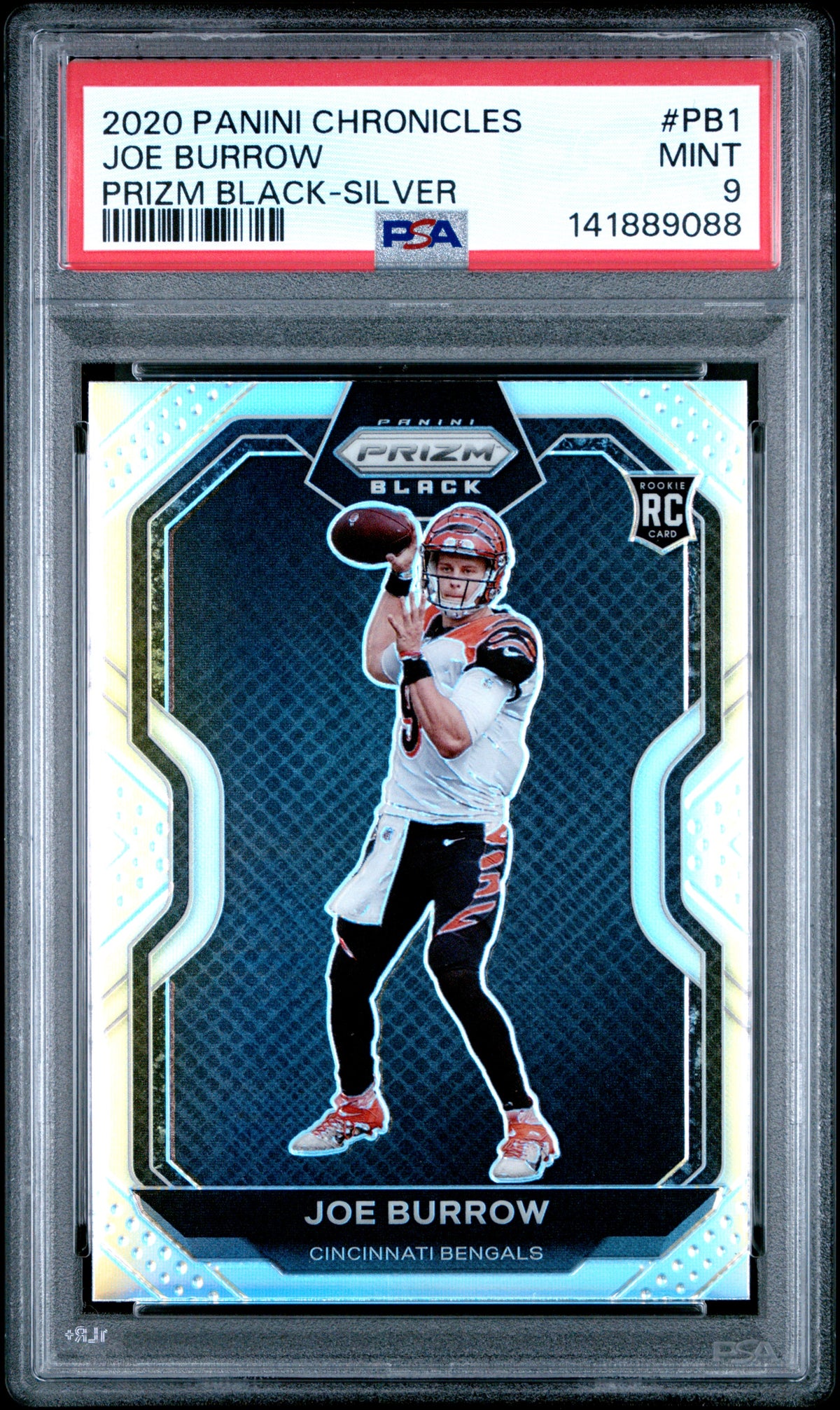 2020 Panini Chronicles Prizm Black #PB1 Joe Burrow Prizm Black-Silver PSA 9