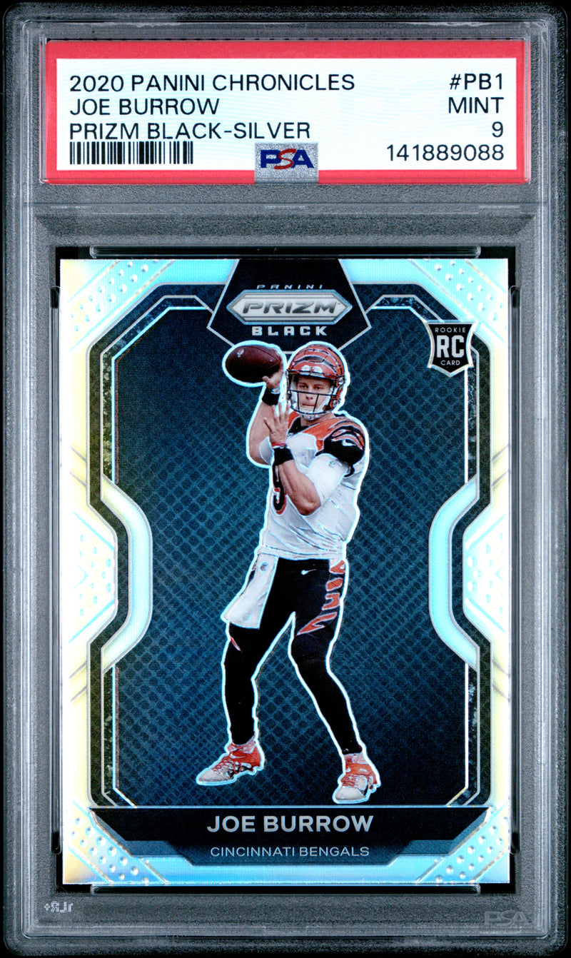 2020 Panini Chronicles Prizm Black #PB1 Joe Burrow Prizm Black-Silver PSA 9-1