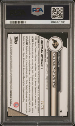 2023 Bowman University Chrome Sapphire #16 Shedeur Sanders Yellow 65/75 PSA 10-2