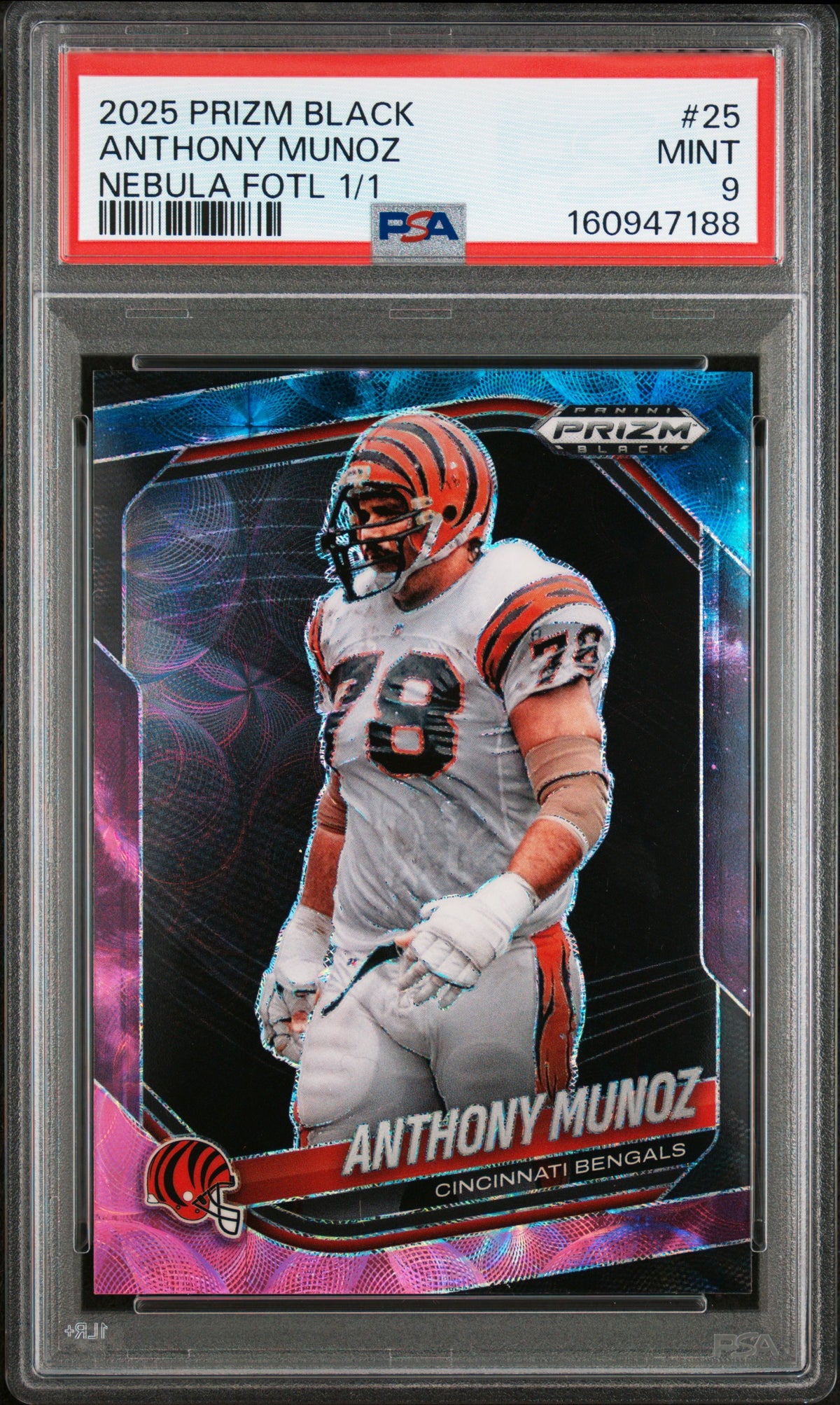 2025 Panini Prizm Black #25 Anthony Munoz Nebula Fotl 1/1 PSA 9-1