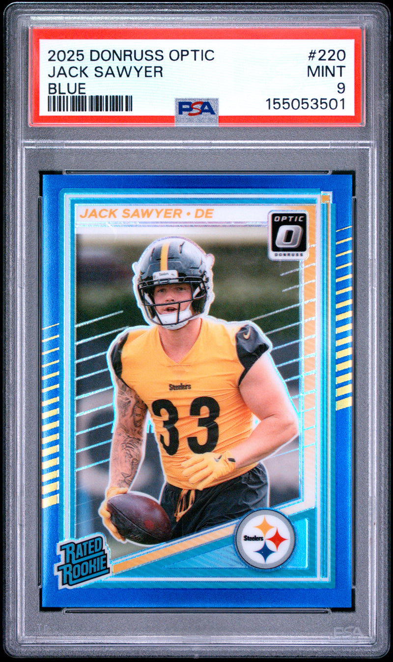 2025 Panini Donruss Optic #220 Jack Sawyer Blue 18/249 PSA 9-1