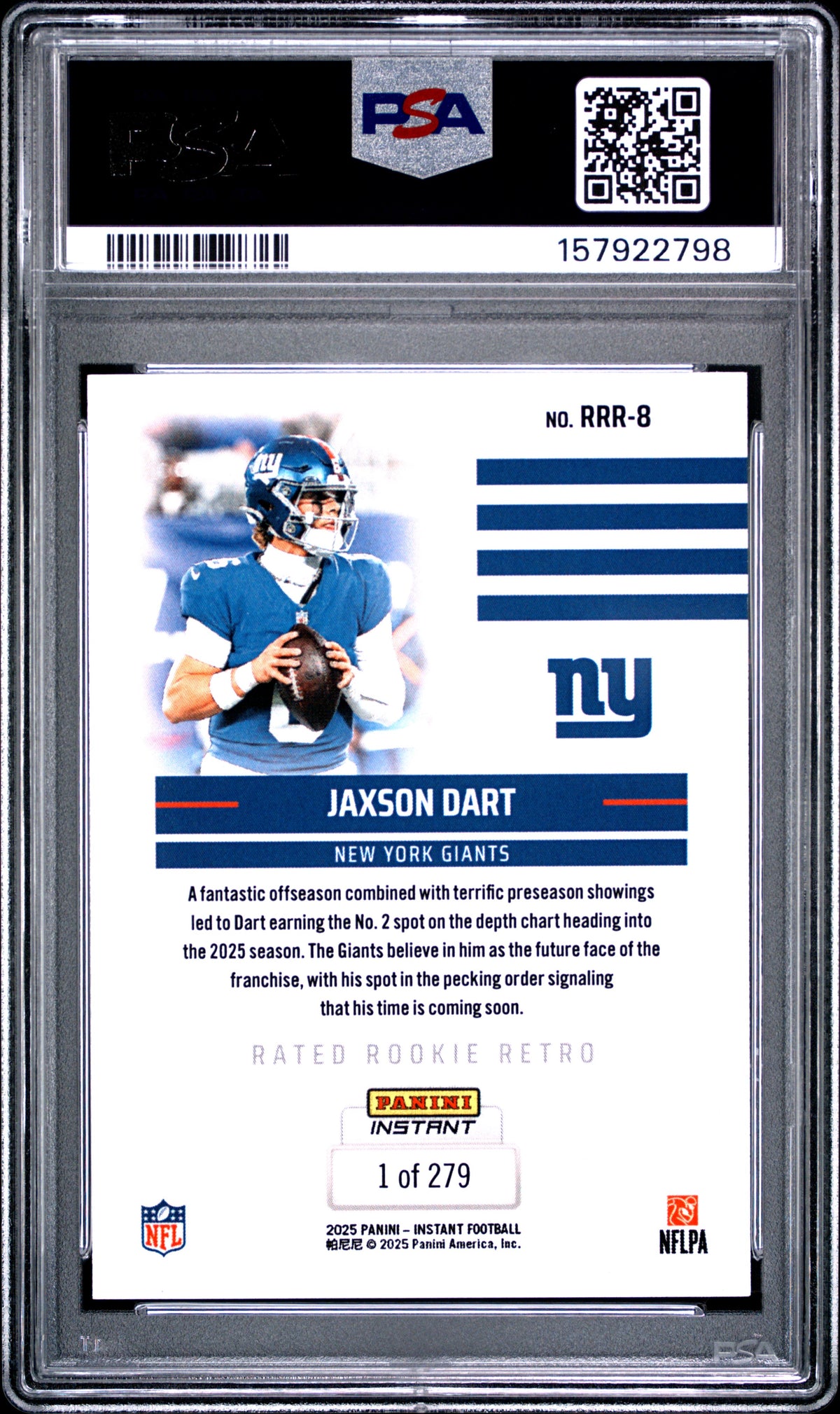 2025 Panini Instant Nfl Rated Rookie Retro #RRR-8 Jaxson Dart PSA 10-2
