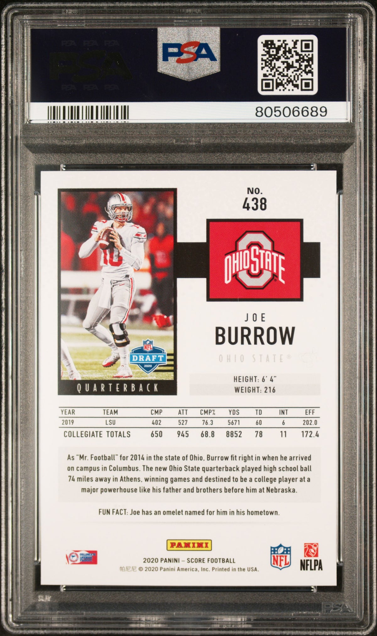 2020 Panini Score #438 Joe Burrow PSA 10-2