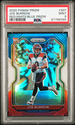 2020 Panini Prizm #307 Joe Burrow Red/White/Blue Prizm PSA 9-1