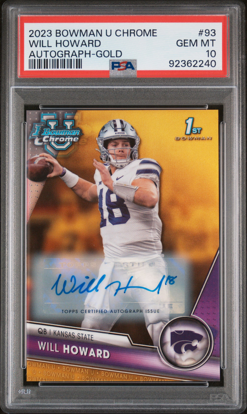 2023 Bowman University Chrome #93 Will Howard Autograph-Gold Refractor 36/50 PSA 10-1