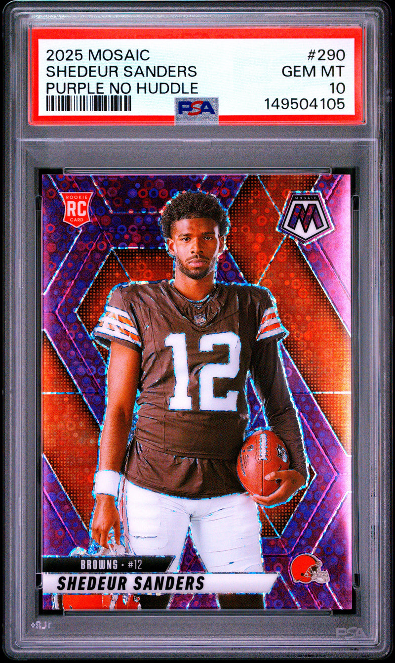 2025 Panini Mosaic #290 Shedeur Sanders Purple No Huddle 29/50 PSA 10-1