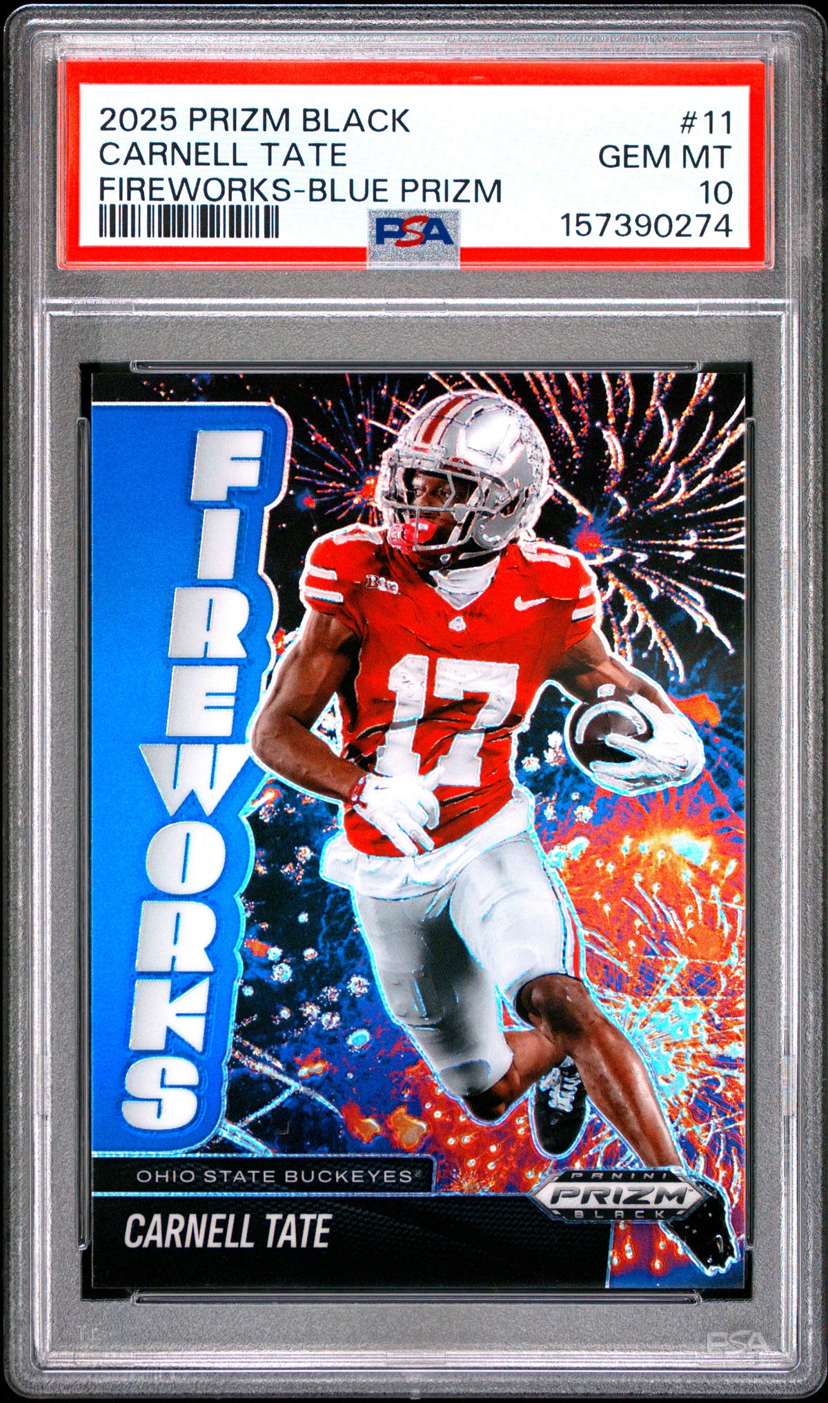 2025 Panini Prizm Black Fireworks #11 Carnell Tate Fireworks-Blue Prizm 97/199 PSA 10