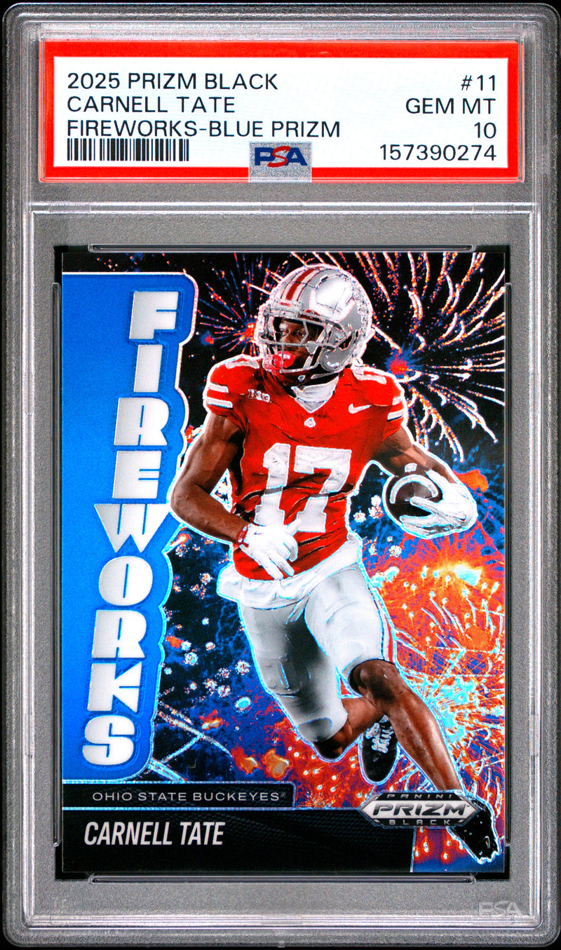 2025 Panini Prizm Black Fireworks #11 Carnell Tate Fireworks-Blue Prizm 97/199 PSA 10-1