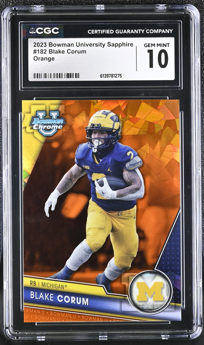 2023 University Sapphire #182 Blake Corum Orange 16/25 CGC 10-1
