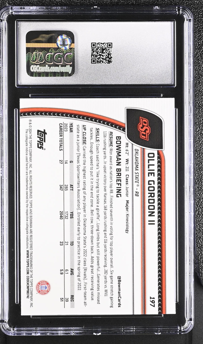 2024 Bowman University Sapphire #197 Ollie Gordon II CGC 10-2
