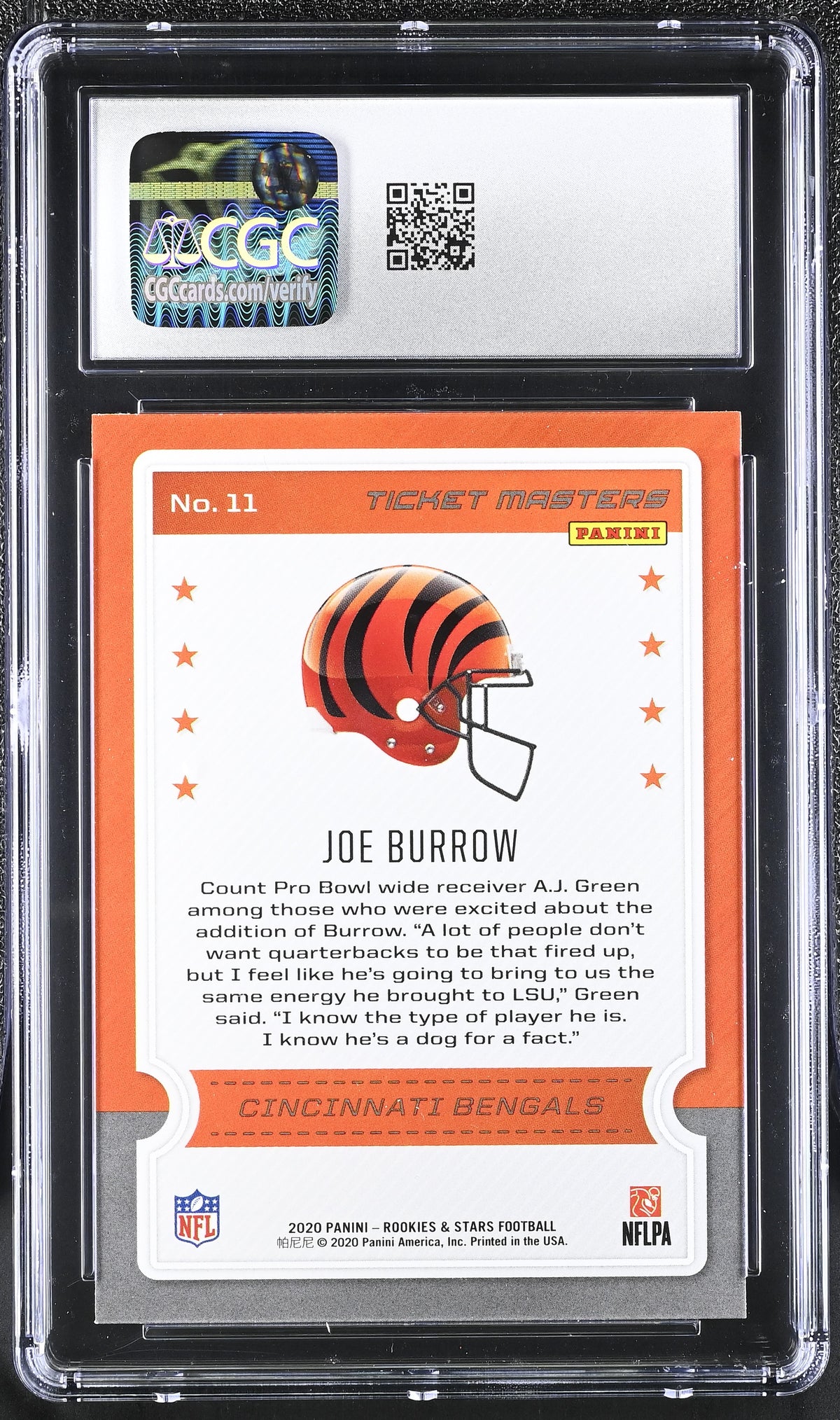 2020 Rookies & Stars #11 Joe Burrow Ticket Masters CGC 10-2