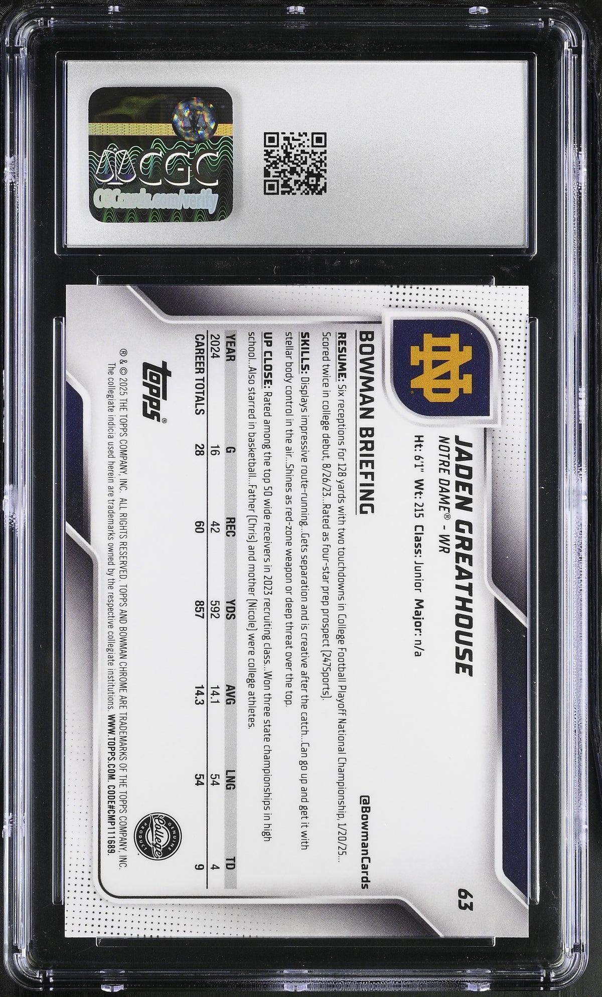 2025 University Sapphire Orange 19/25 #63 Jaden Greathouse CGC 10-2