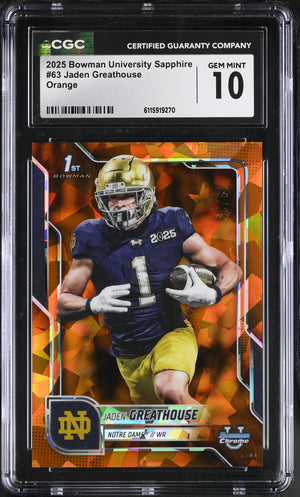 2025 University Sapphire Orange 19/25 #63 Jaden Greathouse CGC 10
