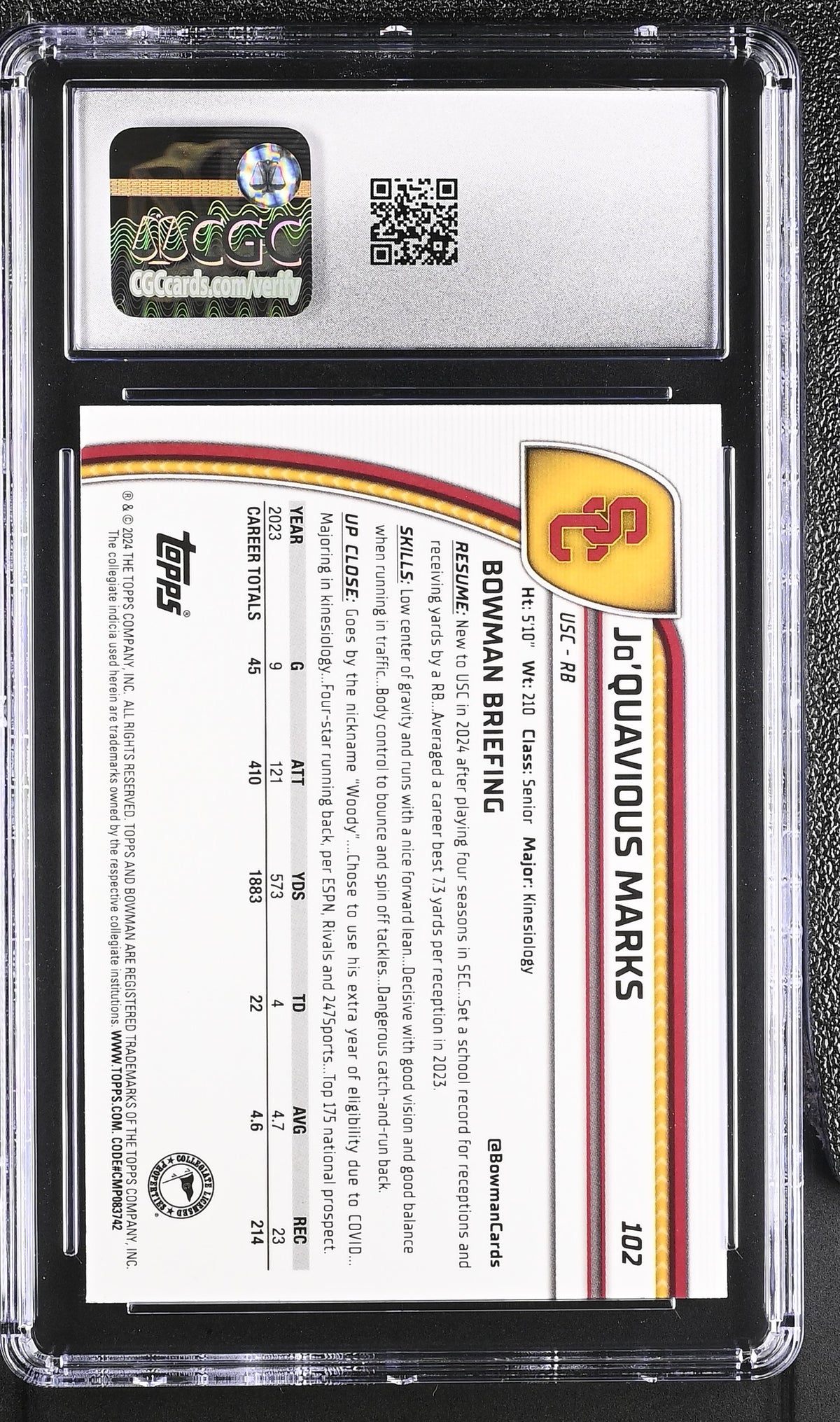 2024 University Sapphire #102 Jo'Quavious Marks CGC 10-2