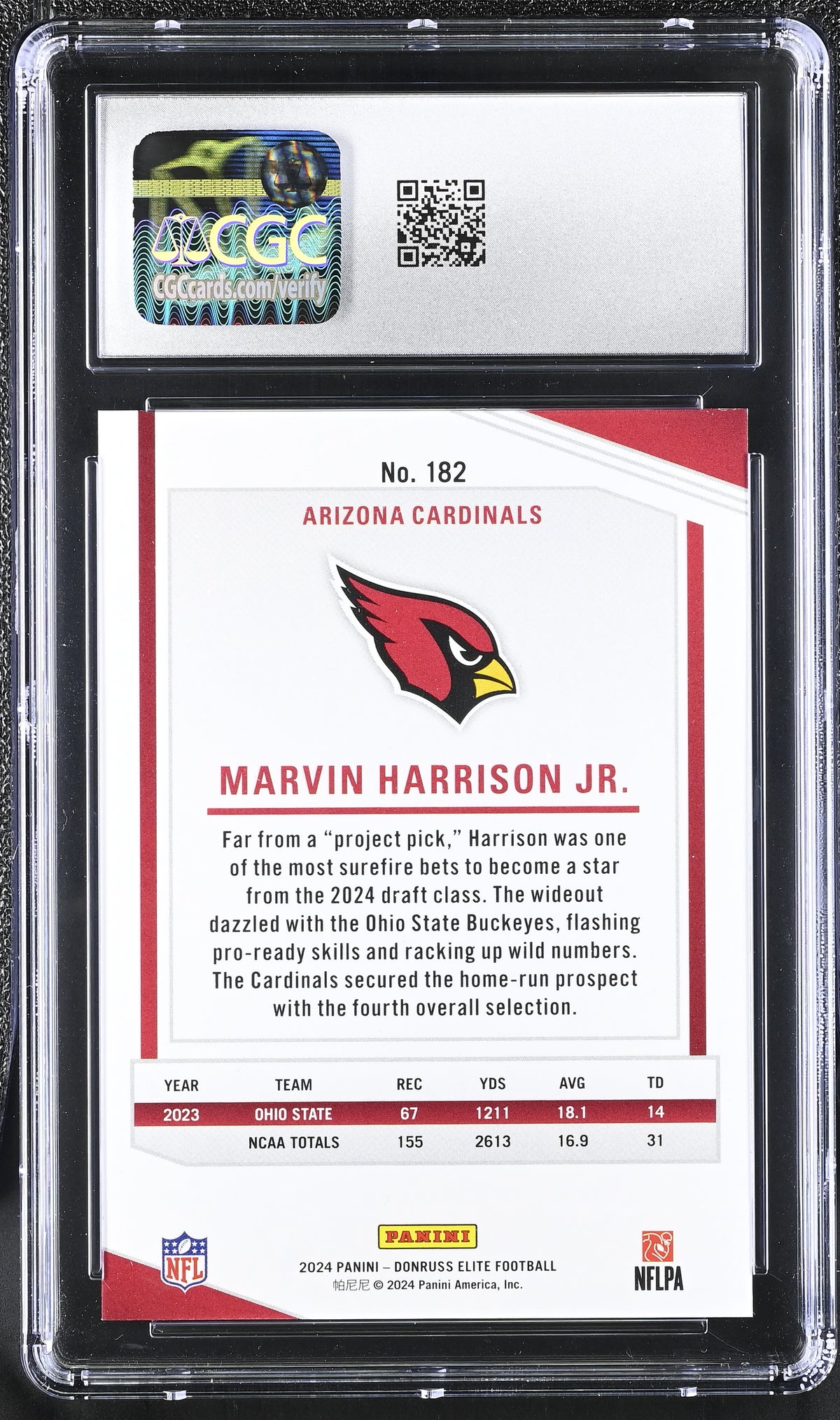 2024 Elite #182 Marvin Harrison Jr. Purple 35/49 CGC 10-2