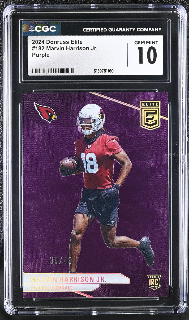 2024 Elite #182 Marvin Harrison Jr. Purple 35/49 CGC 10-1