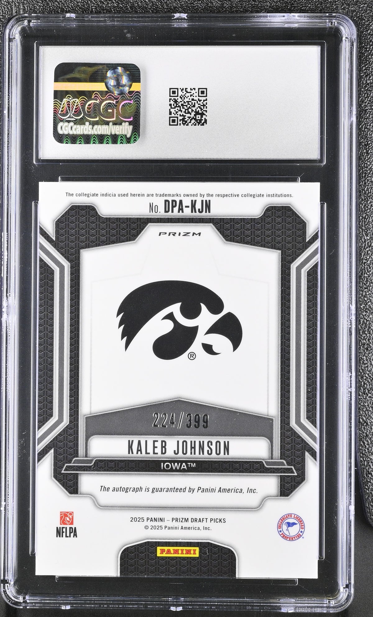 2025 Prizm Draft Picks #DPA-KJN Kaleb Johnson Draft Picks Autographs 224/399 CGC 9-2