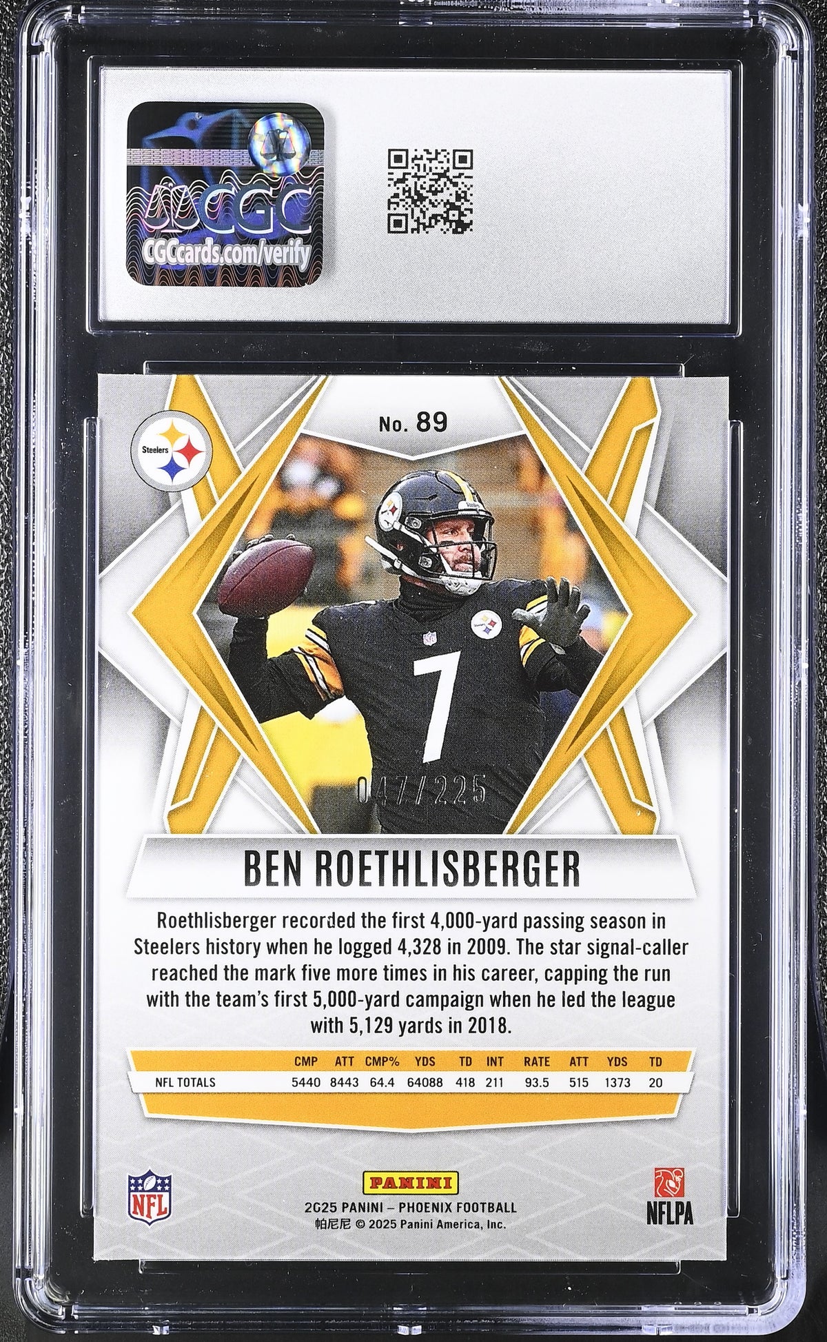 2025 Phoenix #89 Ben Roethlisberger Teal Pyramids 47/225 CGC 10-2