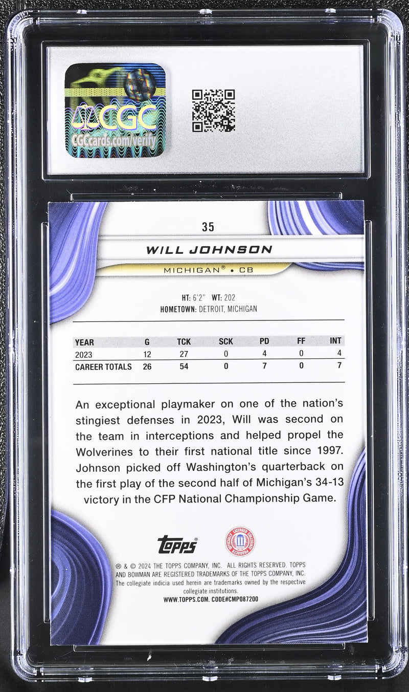 2024 University Best #35 Will Johnson Pink Lava Refractor 94/100 CGC 10-2
