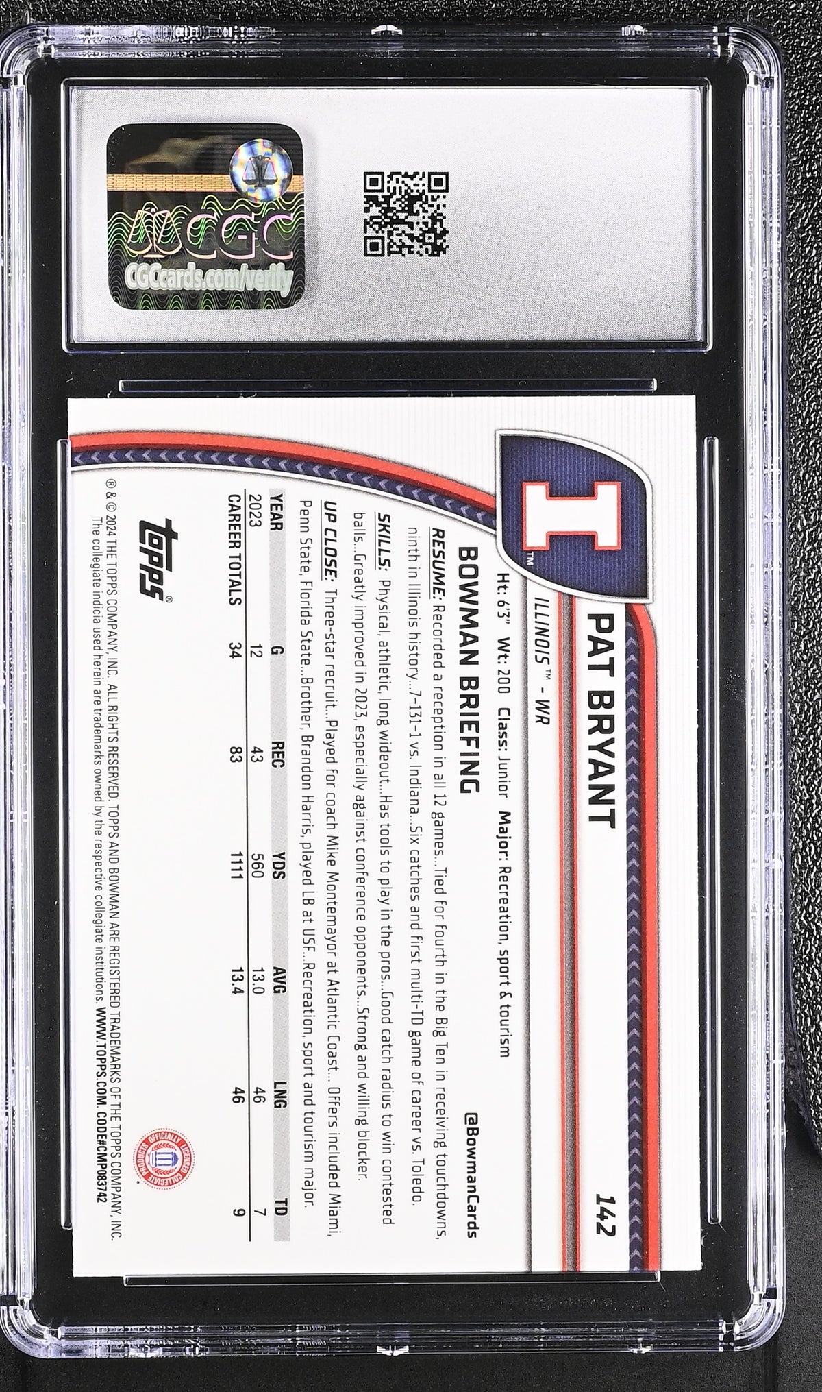 2024 University Sapphire #142 Pat Bryant CGC 10-2