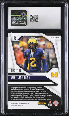 2025 Prizm Draft Picks #60 Will Johnson Blue Ice 90/149 CGC 9.5-2