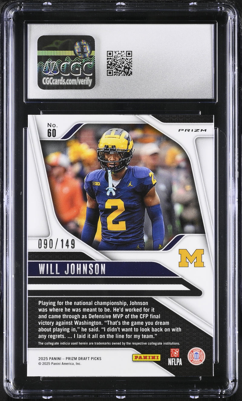 2025 Prizm Draft Picks #60 Will Johnson Blue Ice 90/149 CGC 9.5-2