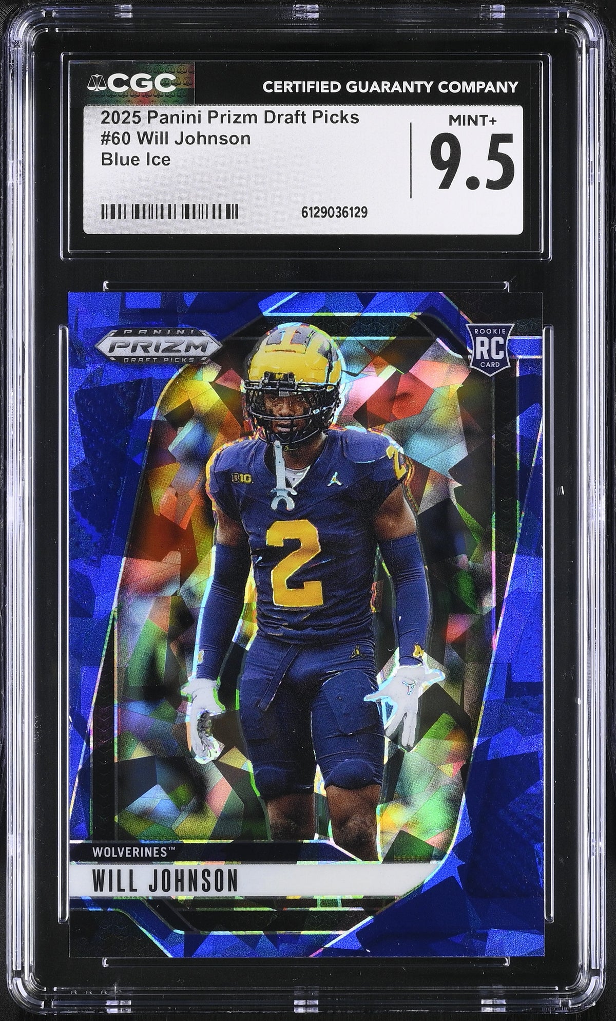 2025 Prizm Draft Picks #60 Will Johnson Blue Ice 90/149 CGC 9.5