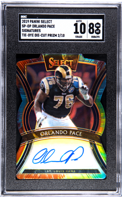 2019 Panini Select #SP-OP Orlando Pace Sigs. Tie-Dye Die-Cut Prizm 2/10 SGC 8-1