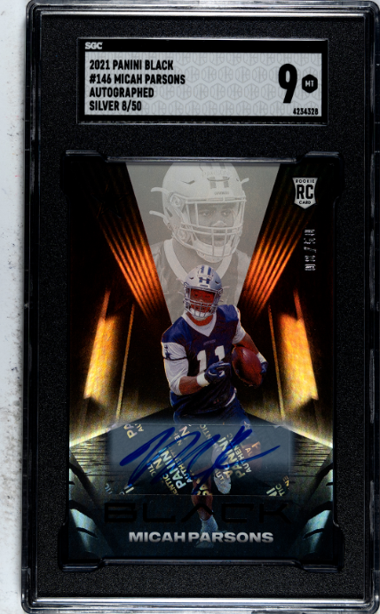2021 Panini Black #146 Micah Parsons Auto. Silver 8/50 SGC 9