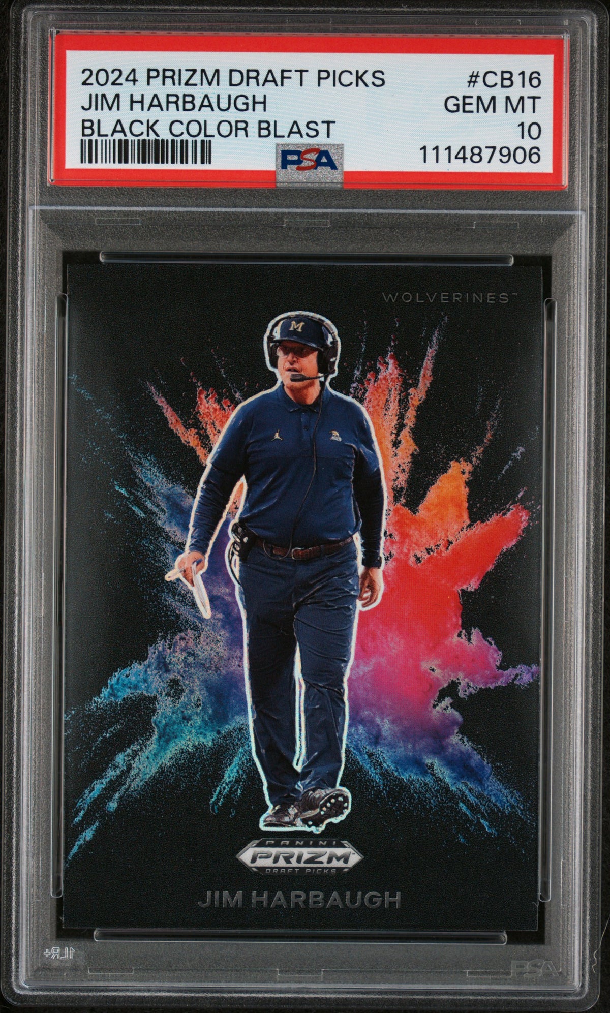 2024 Panini Prizm Draft Picks Black Color Blast #CB16 Jim Harbaugh PSA 10