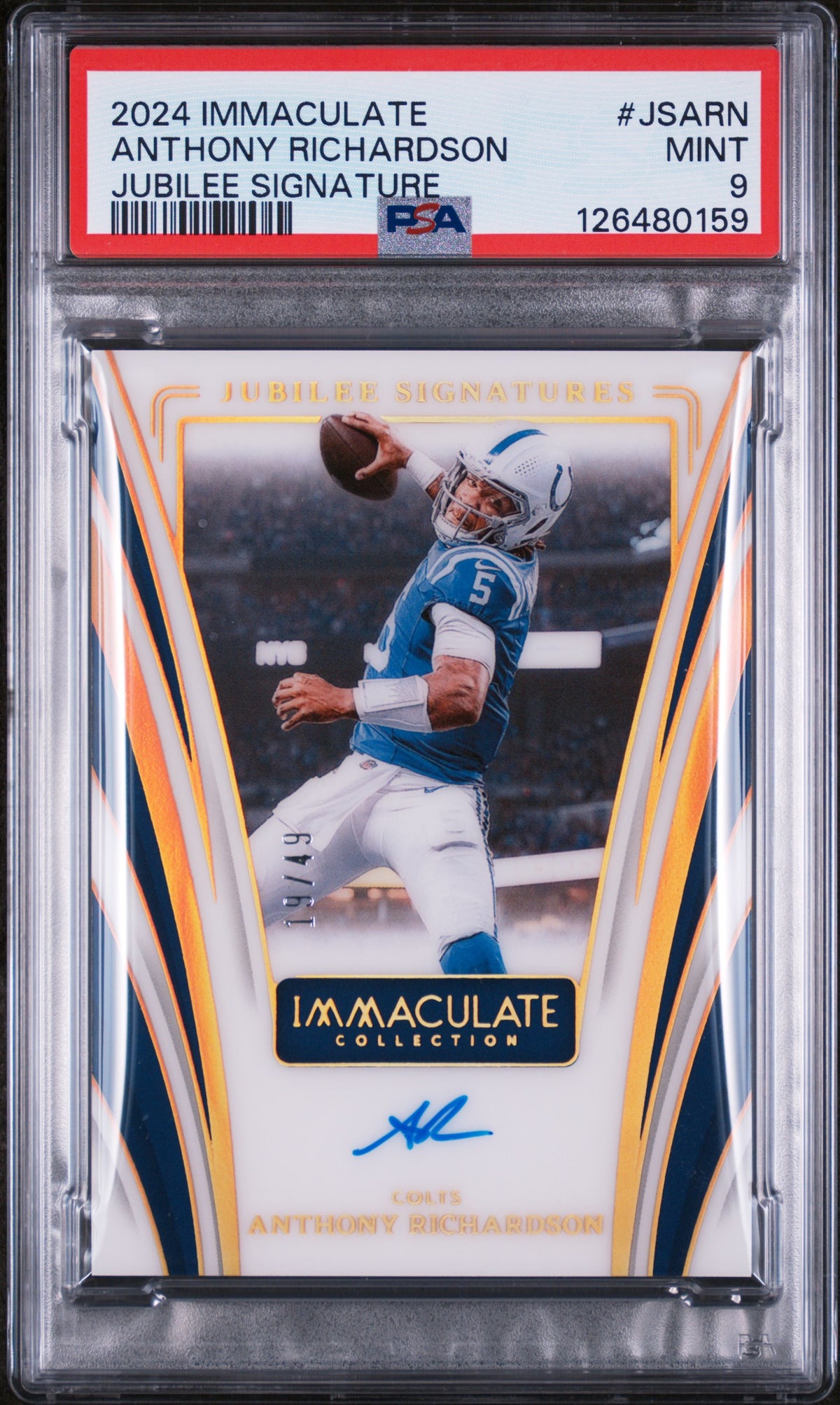 2024 Panini Immaculate Collection Jubilee Signatures 19/49 #JS-ARN Anthony Richardson PSA 9