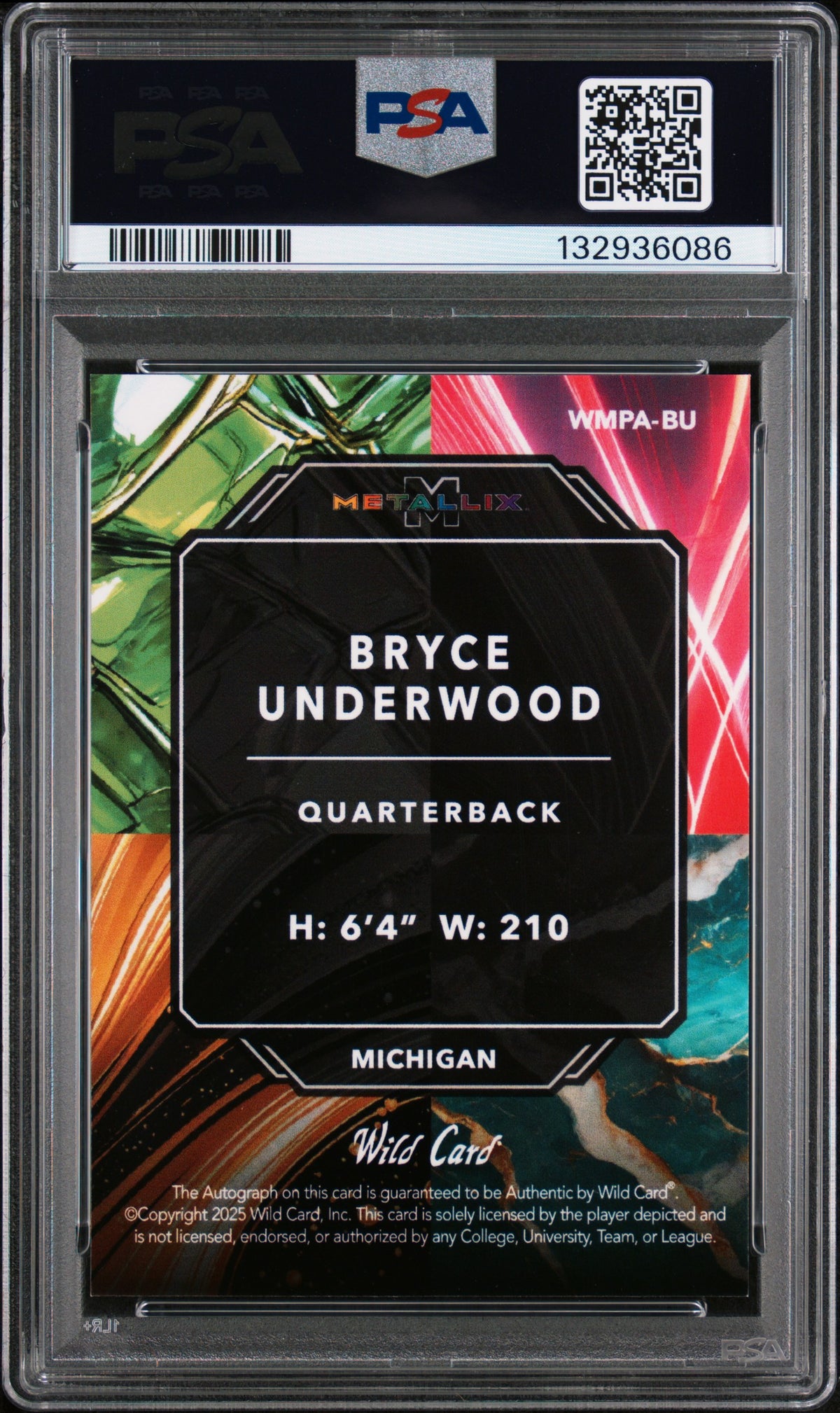 2025 Wild Card Metallix Pro-Look Hobby Paint Autographs #WMPABU Bryce Underwood Paint Auto Pulsar Purple 2/4 PSA 9