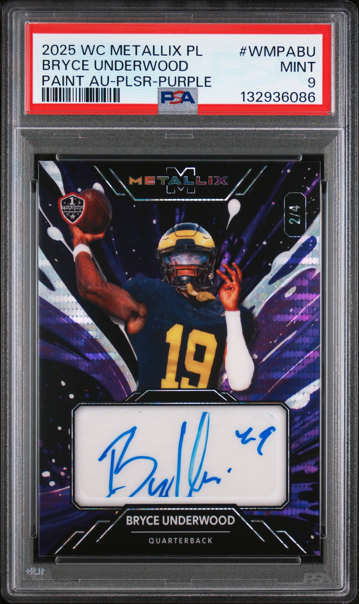 2025 Wild Card Metallix Pro-Look Hobby Paint Autographs #WMPABU Bryce Underwood Paint Auto Pulsar Purple 2/4 PSA 9