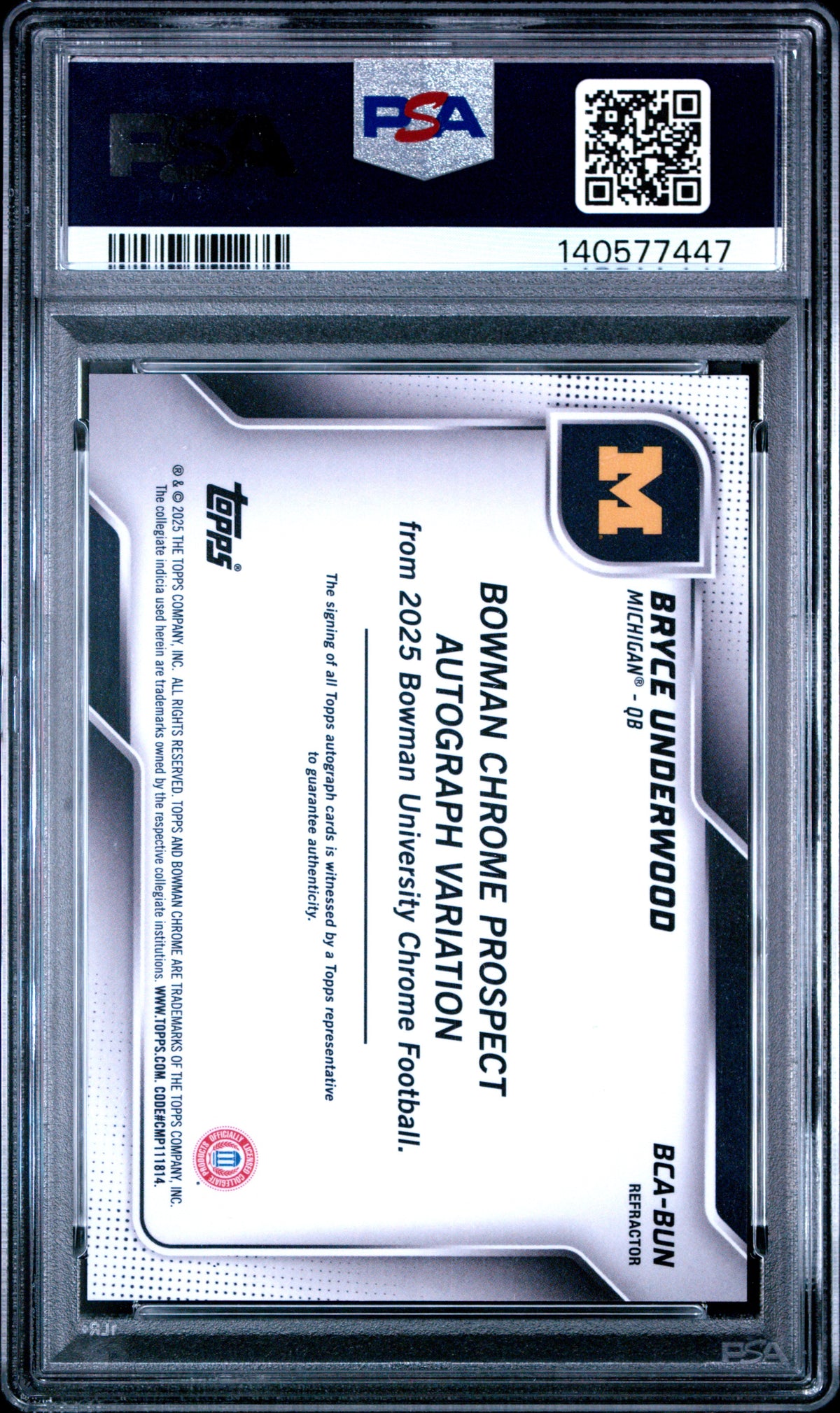 2025 Bowman University Chrome Bryce Underwood Prospect Refractor Auto 203/299 PSA 9-2