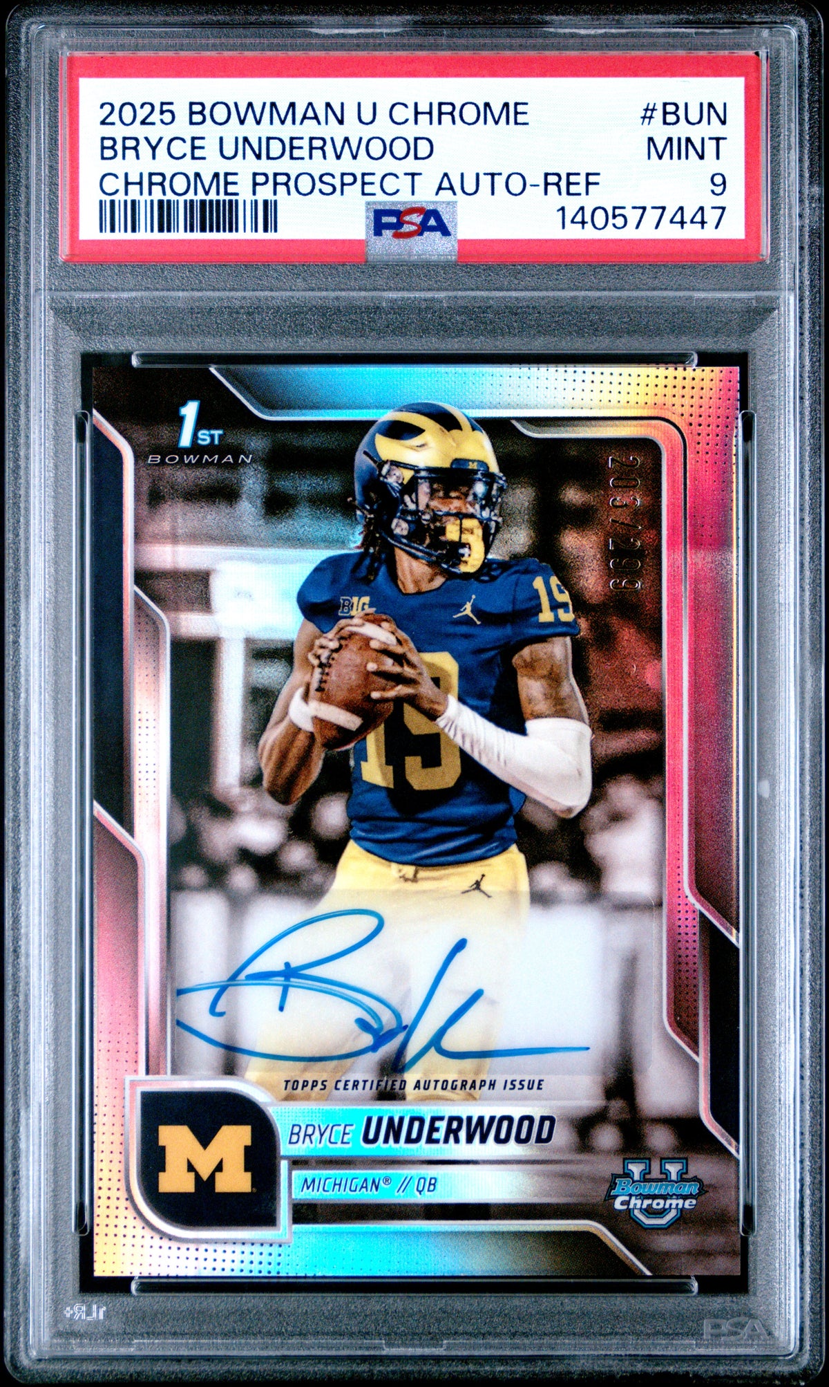 2025 Bowman University Chrome Bryce Underwood Prospect Refractor Auto 203/299 PSA 9