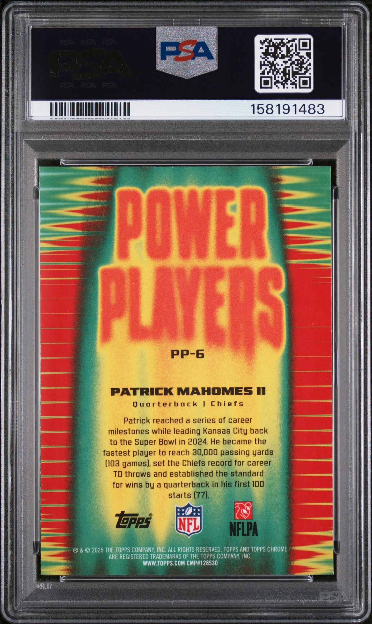 2025 Topps Chrome Power Players #6 Patrick Mahomes Power Players-Pink Refactor 177/250 PSA 9