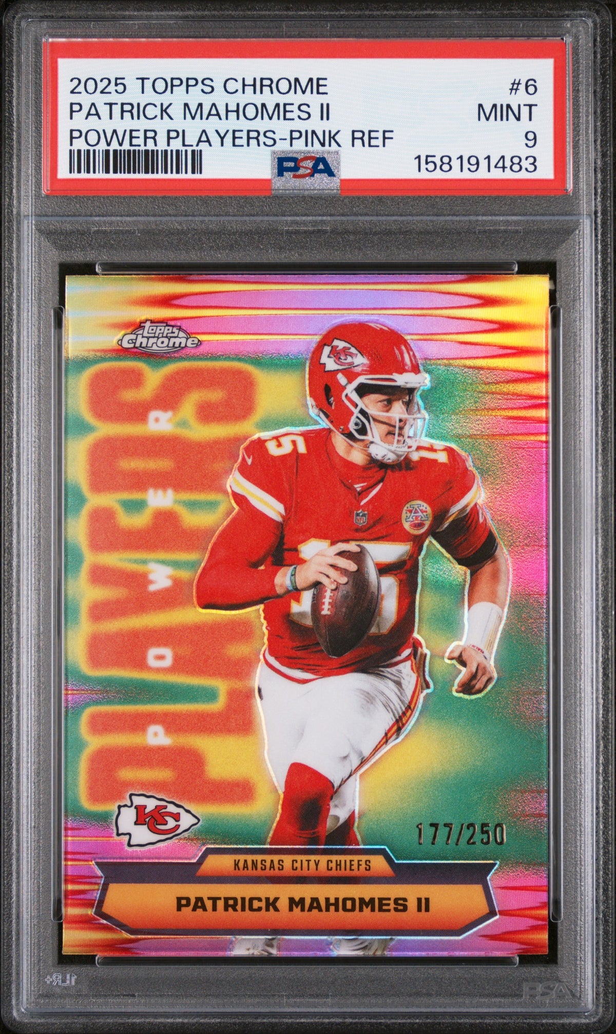 2025 Topps Chrome Power Players #6 Patrick Mahomes Power Players-Pink Refactor 177/250 PSA 9