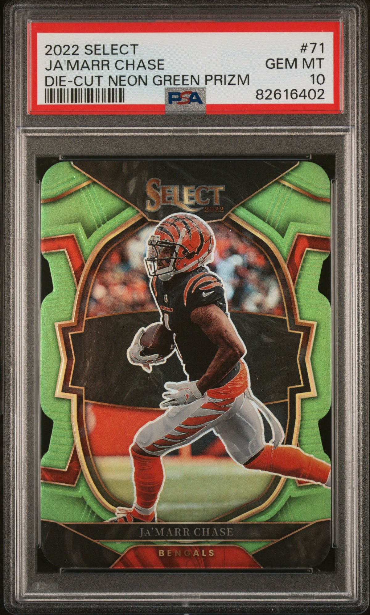 2022 Panini Select #71 Ja'Marr Chase Die-Cut Neon Green Prizm 186/299 PSA 10