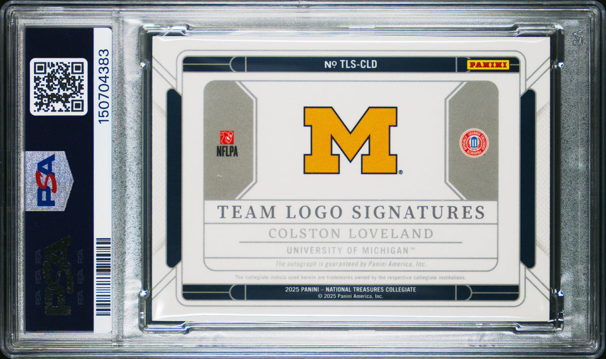 2025 Panini National Treasures Collegiate Team Logo Signature 70/75 #CLD Colston Loveland PSA 9