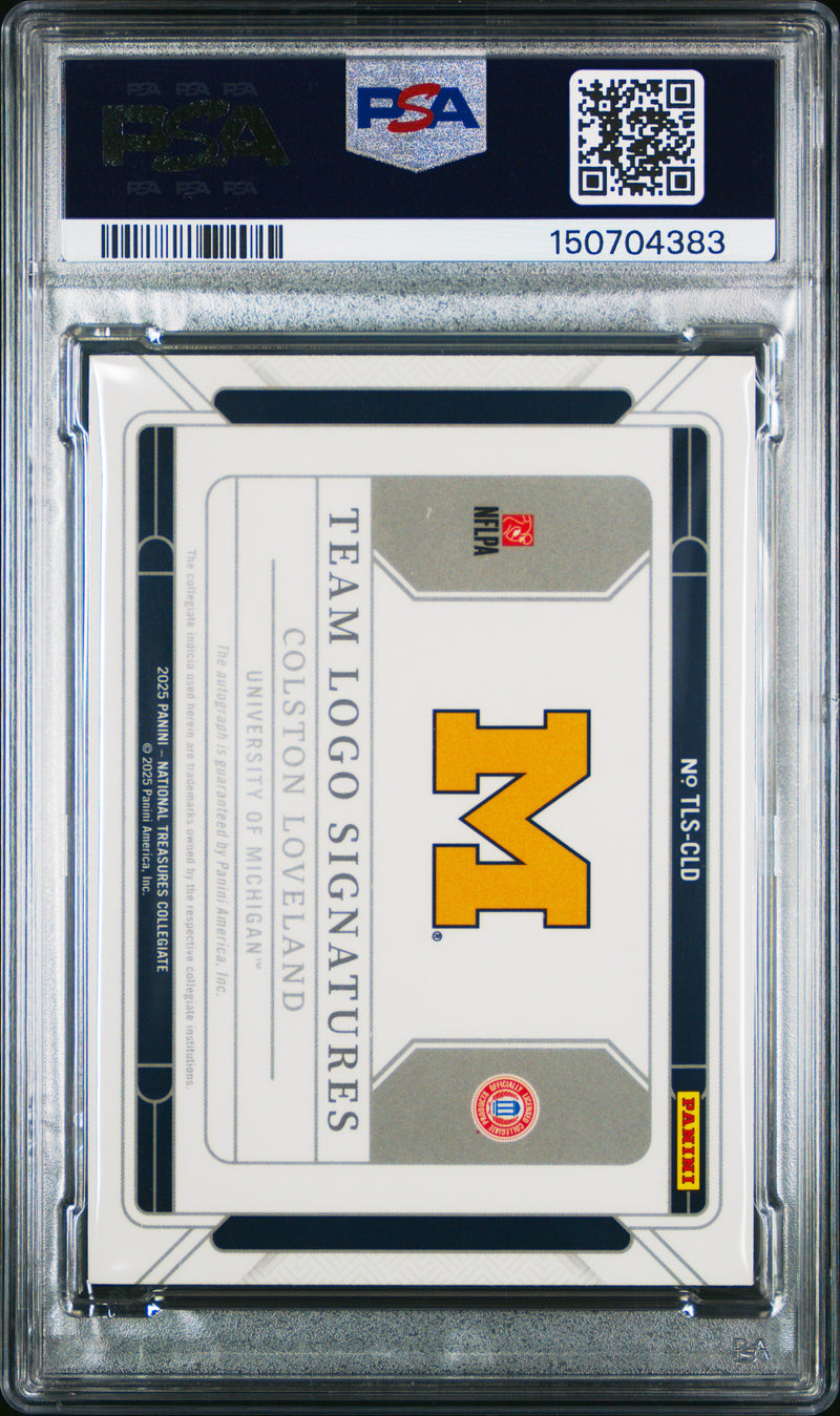 2025 Panini National Treasures Collegiate Team Logo Signature 70/75 #CLD Colston Loveland PSA 9-2